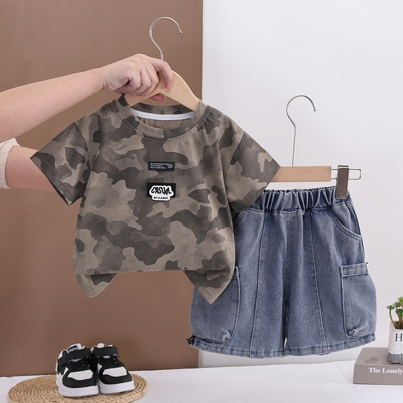 Outfit 2026 New Style Toddler Baby Summer Clothes Boys' Children's Camouflage Short Sleeve Two-Piece Set Trendy