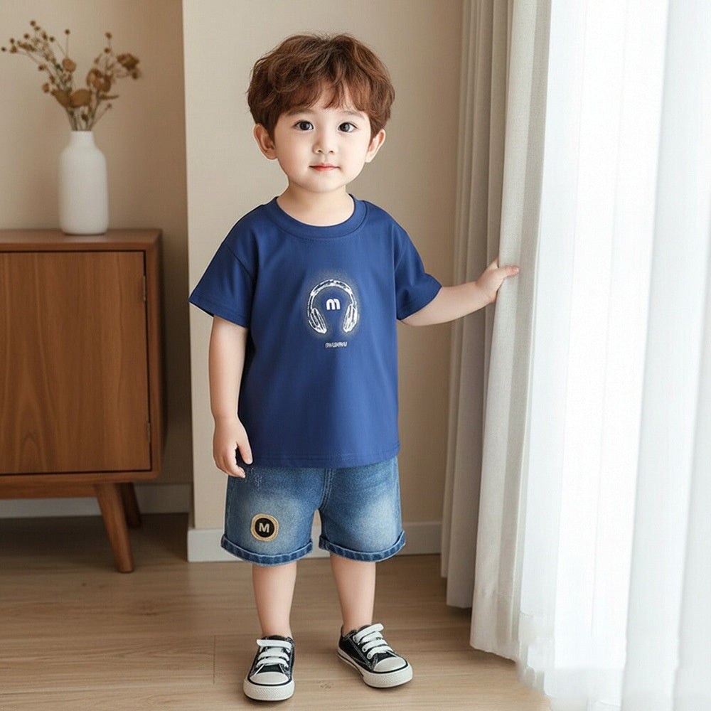 Boys' Outfit 2026 New Model Children's Summer Casual Handsome Baby Boy Headphone Short Sleeve Two-Piece Set