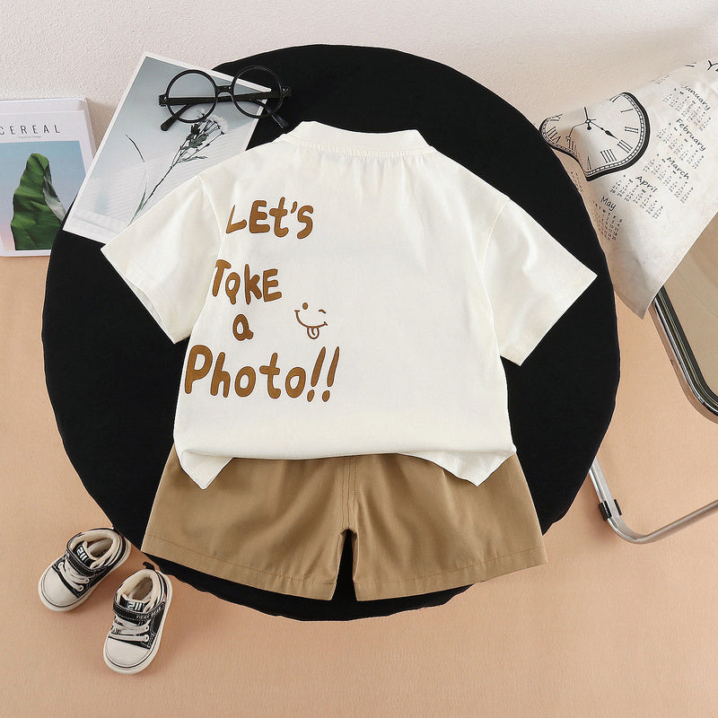 Children's 2026 Short-Sleeve New Style Casual Korean Cartoon Pocket Dog Summer Outfit Two-Piece Set for Boys and Girls