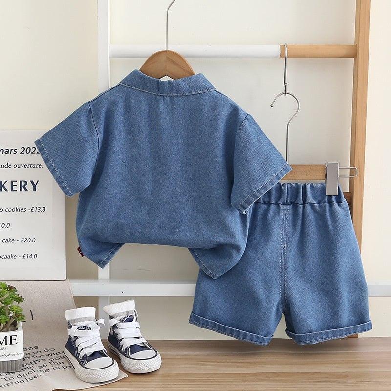 Children's Outfit Boys' Denim Jacket Short Sleeve Three-Piece Set 2026 New Model 1-2-3 Baby Summer Clothes