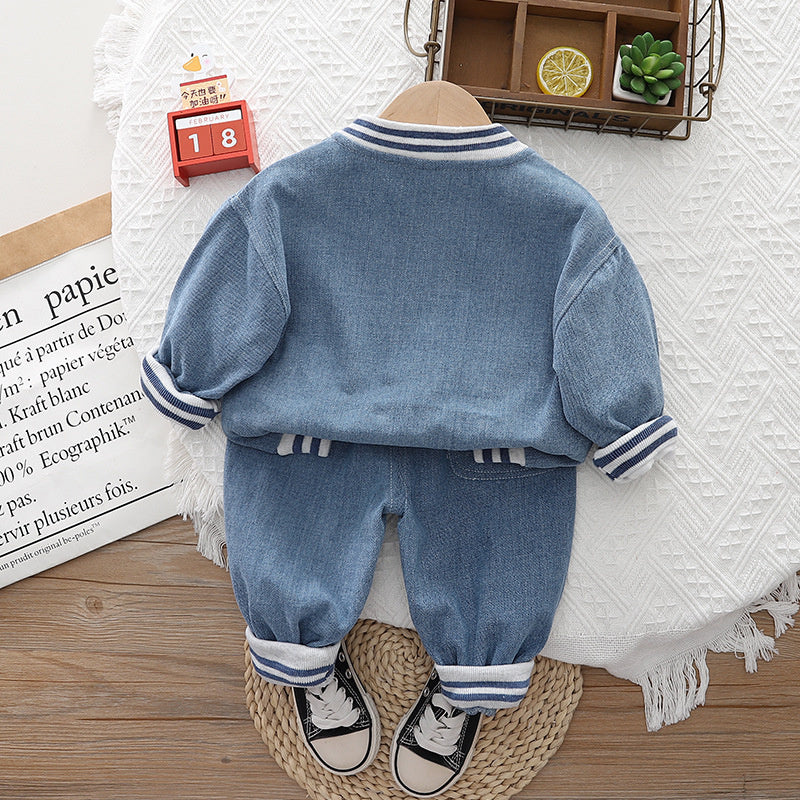 Boys' Spring and Denim Cartoon Three-Piece Set Baby Autumn Fashionable Stylish Toddler Clothes Infant Trendy Style