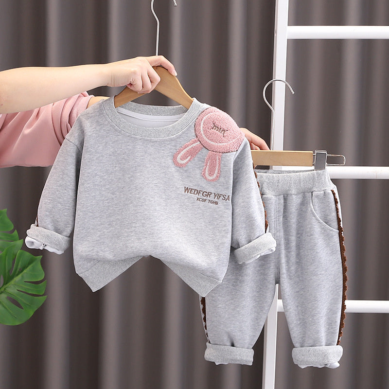Girls' 2025 New Stylish Girl Baby Autumn Bunny Ear Sweatshirt Toddler Children's Clothing Spring Outfit