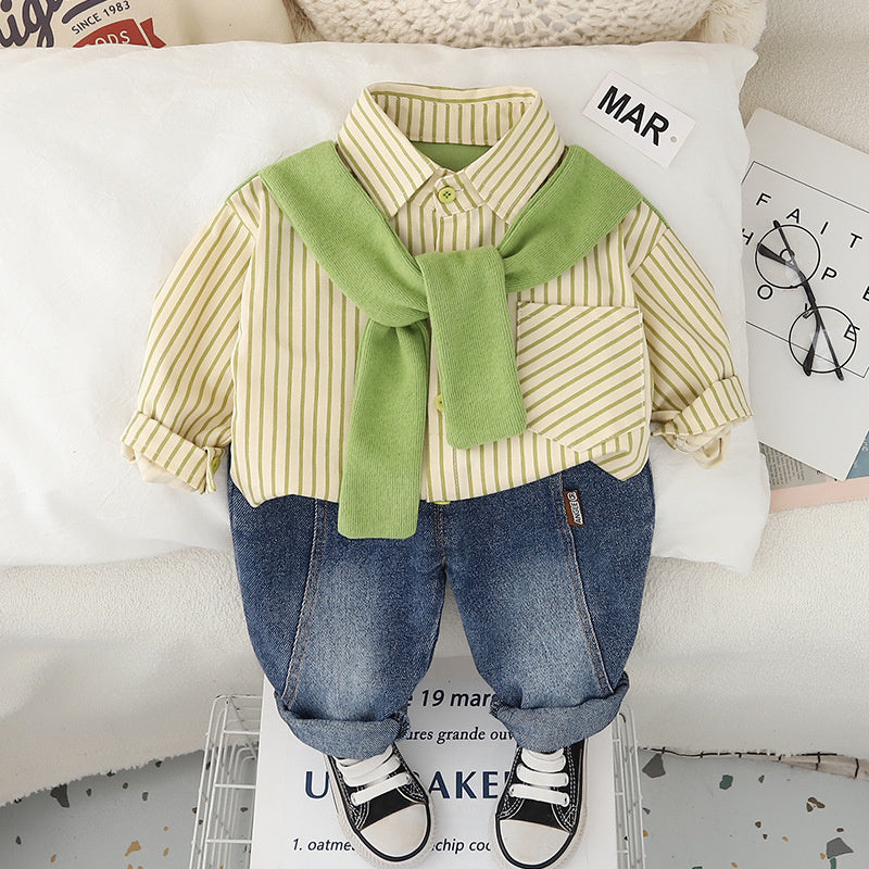 Baby Clothes Spring and Scarf Shirt Set for Boys Stylish Children's One-Year-Old Boy Autumn Outfit Handsome Outdoor Trendy