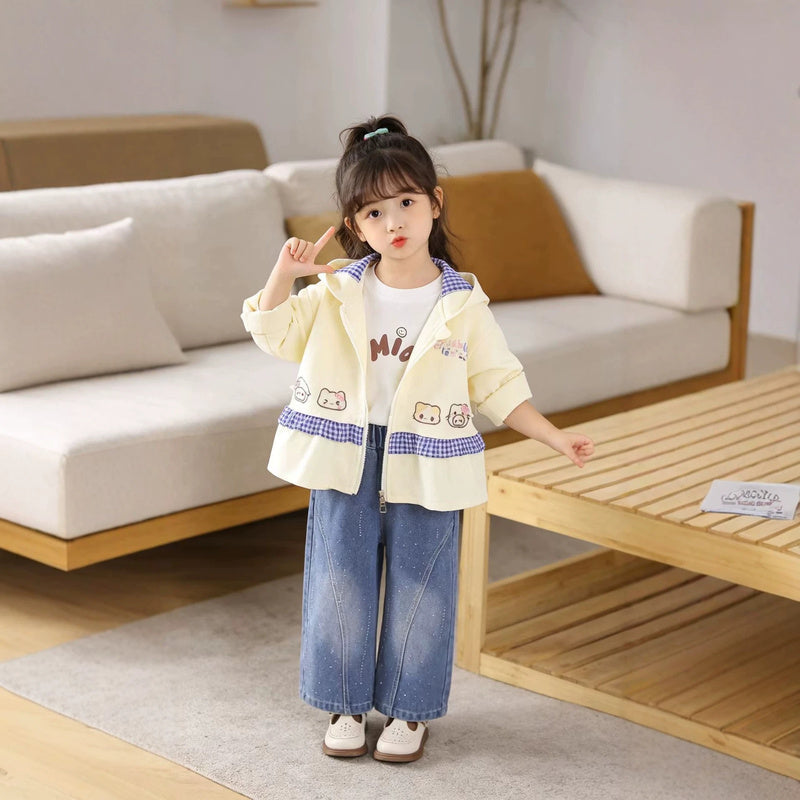 Girls' Autumn Outfit 2026 New Fashionable Children's Korean Style Four Bear Head Little Girl Hoodie Three-Piece Set