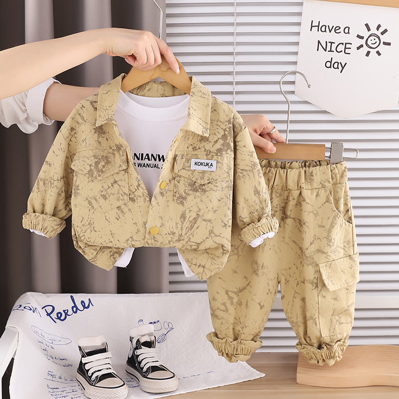 Boys' Spring Tie-Dye Workwear Three-Piece Set 2026 New Fashionable Spring-Autumn Stylish Baby Outfit for Young Children