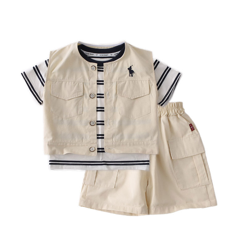 Baby Outfit 2026 New Fashionable Boys' Summer Workwear Short Sleeve Stylish Three-Piece Set Infant Toddler Clothing