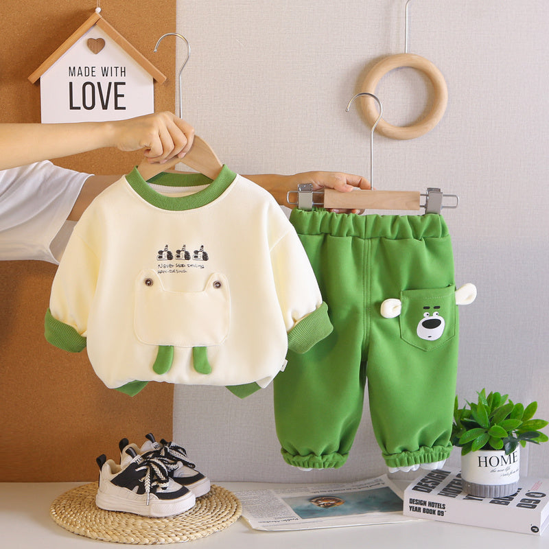Boys' Clothing Set 2026 Spring Autumn New Korean Style Children's Large Pocket Sweatshirt and Sweatpants Two-Piece Outfit