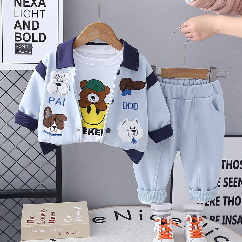 Foreign Trade Factory Direct Children's Clothing 1-3 Years Old Cartoon Baseball Jacket 2025 New Spring and Autumn Three-Piece Set Hot Sale
