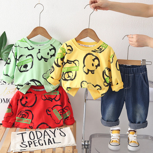 Boys' Outfit 2026 New Stylish Baby Spring and Autumn Clothes Infant Toddler Casual Sweatshirt Two-Piece Set Trendy