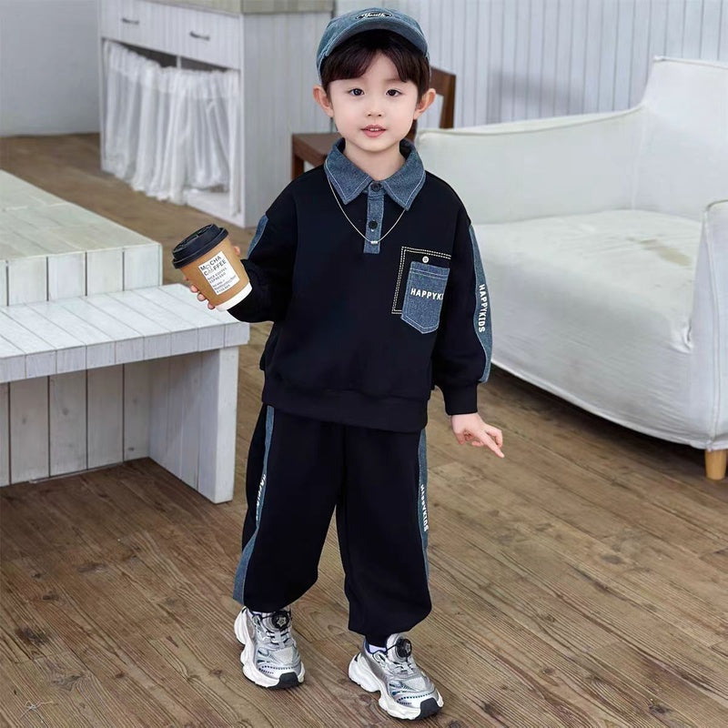 Boys' Sweatshirt Outfit 2025 New Stylish Children's Boys Spring Autumn Fashion Cool Handsome Denim Two-Piece Set Trendy