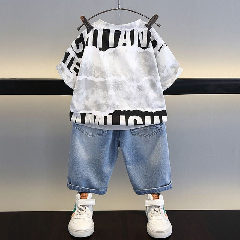 Boys' Short-Sleeve Suit 2026 New Fashionable Summer Outfit Boys, Cool and Stylish Streetwear for Kids, Popular Children's Clothing