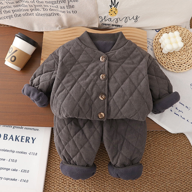 Baby Winter Warm 2025 Children's Clothing Boys and Girls Stylish Fleece Thickened Homewear Outerwear Two-Piece Set