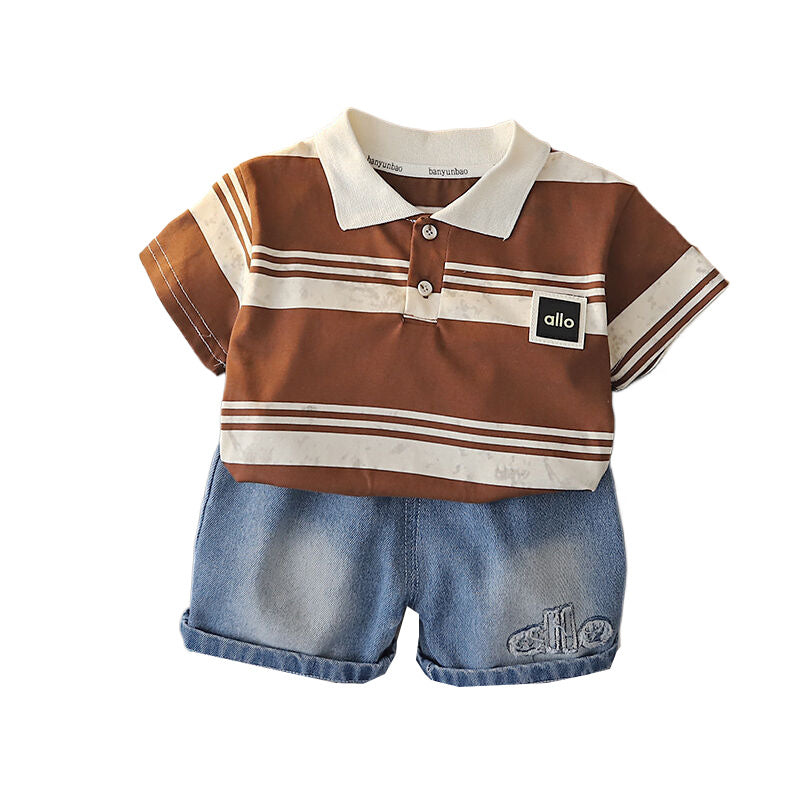 Boys' Outfit 2026 New Fashionable Casual Striped Short-Sleeve Summer Korean Style Two-Piece Set for Children
