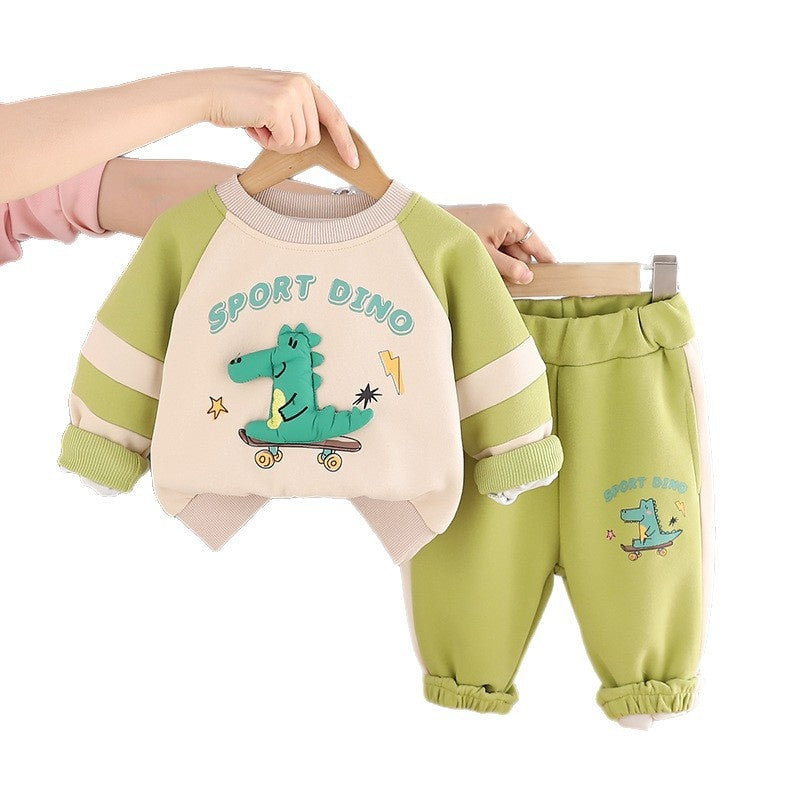 Boys' Spring and 2026 New Stylish Baby Boy Autumn Sweatshirt Casual Clothes Skateboard Crocodile Two-Piece Set Trendy
