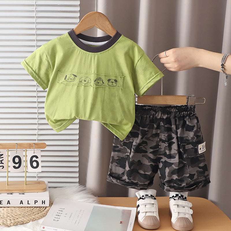 Boys' Suit 2026 New Cute Puppy Two-Piece Set Baby Short-Sleeve Thin Summer Clothes Trendy