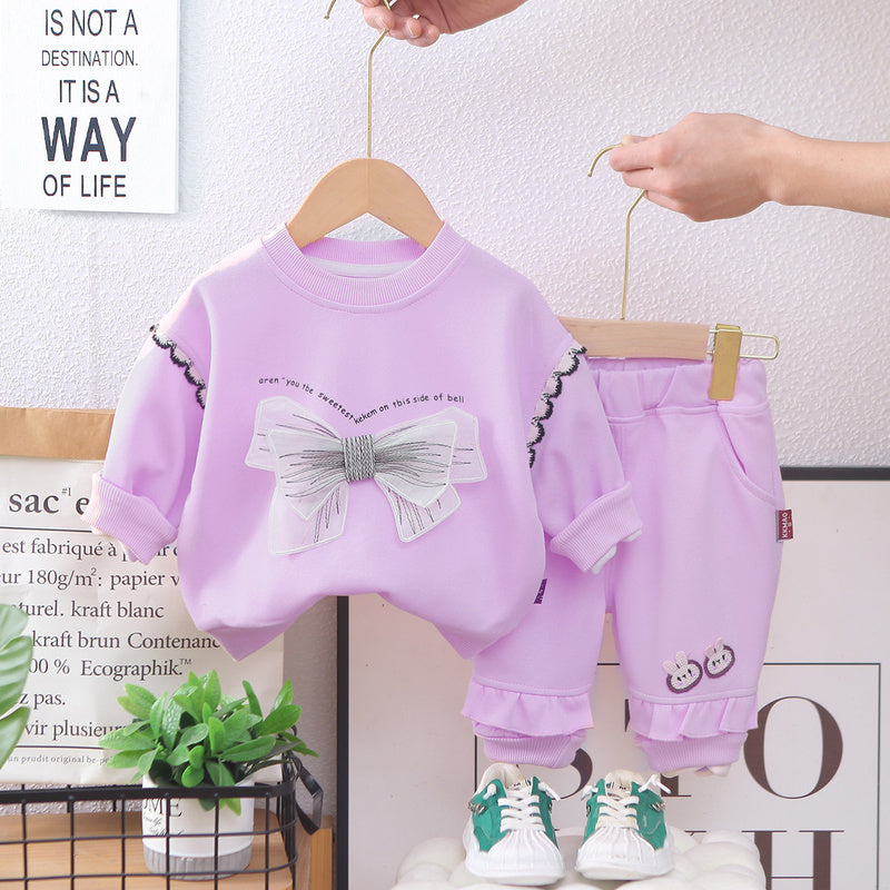 Girls' Outfit 2025 New Children's Clothing Baby Girl Spring and Autumn Stylish Butterfly Sweatshirt Korean Version Two-Piece Set Trendy