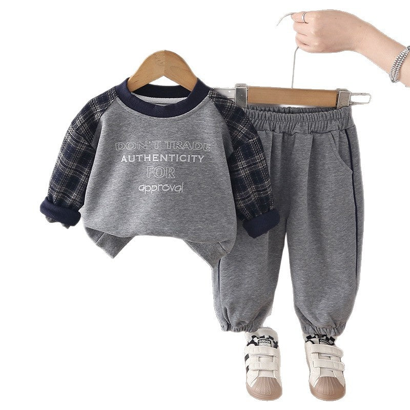 Baby Outfit 2026 New Infant Clothes Spring and Autumn Style Boys' Stylish Casual Plaid Sleeve Sweatshirt Set