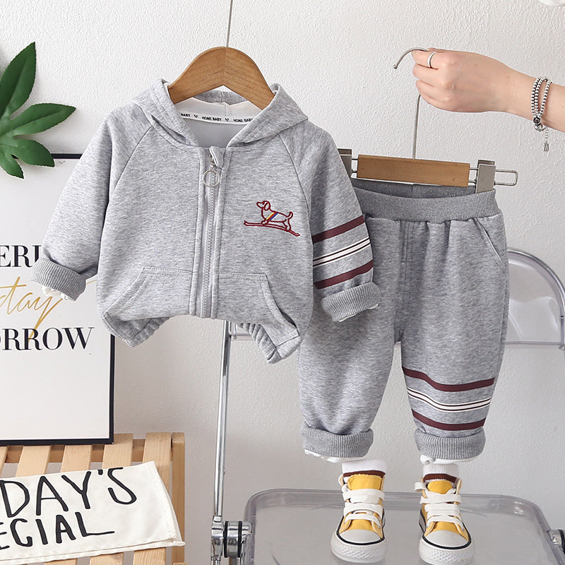 Boys' Outfit Set 2026 New Fashionable Children's Long-Sleeve Puppy Hooded Jacket Two-Piece Spring and Autumn Clothes Trendy