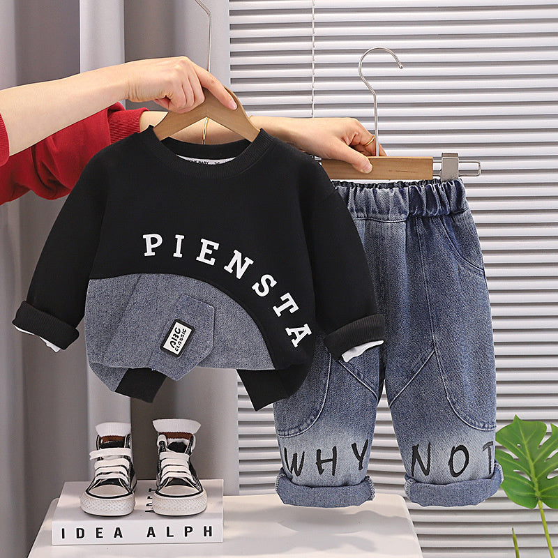 Boys' Outfit 2026 New Fashionable Children's Spring and Autumn Long-Sleeve Sweatshirt Two-Piece Set Stylish Baby Wholesale