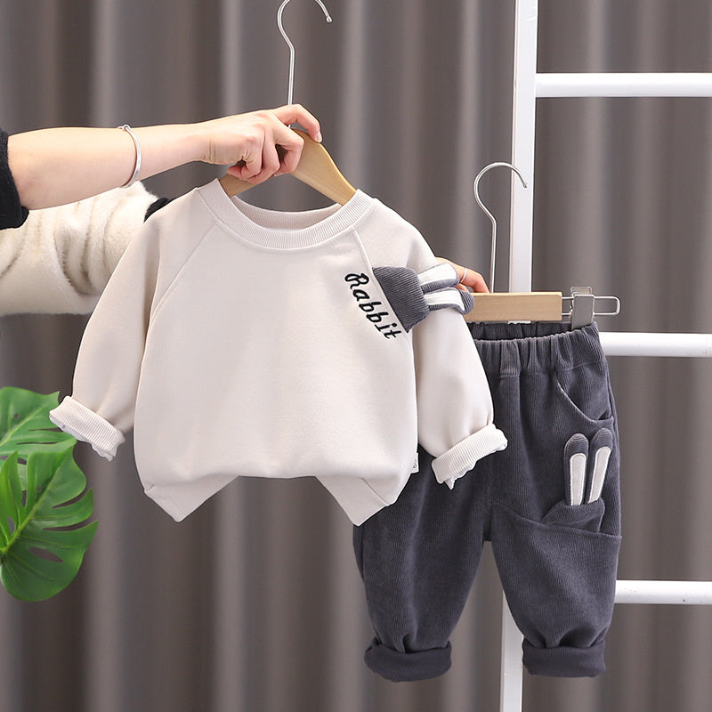 Children's Sweatshirt 2024 New Baby Spring and Autumn Clothes Cute Rabbit Bag Two-Piece Set Trendy