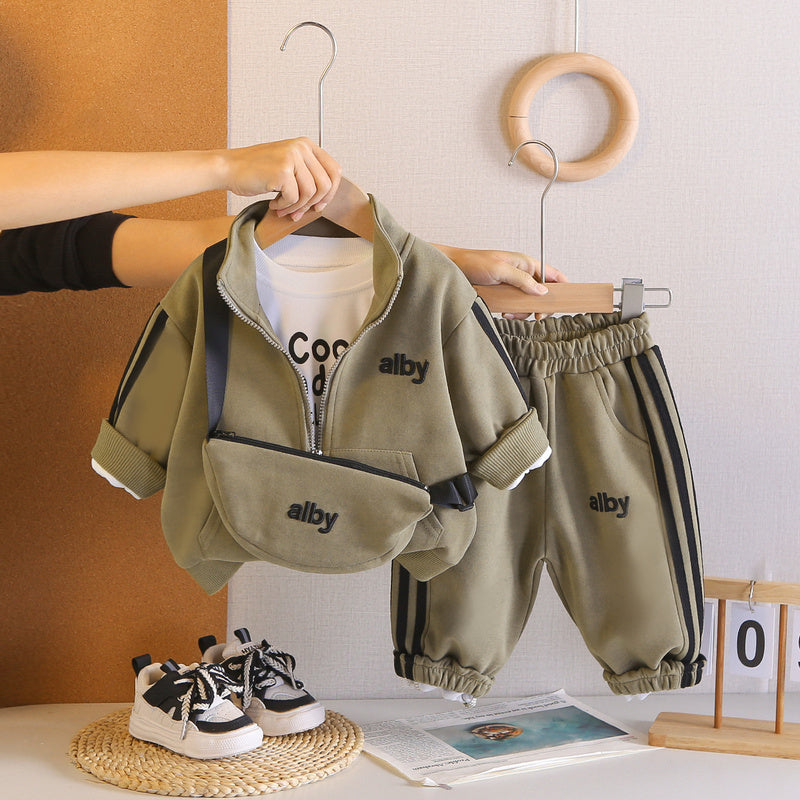 Children's and Autumn 2026 New Model Boys' Clothes Infant Casual Baby Spring Outfit Backpack Four-Piece Set