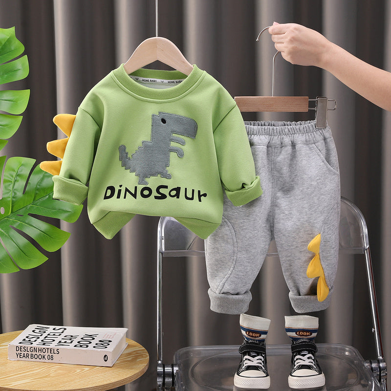 2025 New Children's Clothing Casual Spring and Autumn Boys' Dinosaur Sweatshirt Two-Piece Set One Piece Dropshipping