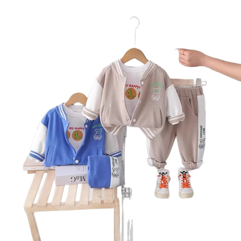 Boys' Baby 2026 New Fashionable Spring Autumn Baseball Outfit Boys, Casual Three-Piece Set for Toddlers and Young Boys