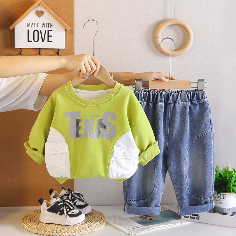 Autumn Outfit Set 2026 New Style Boys' Letter Sweatshirt Stylish Toddler Clothes Handsome Baby Children's Wholesale