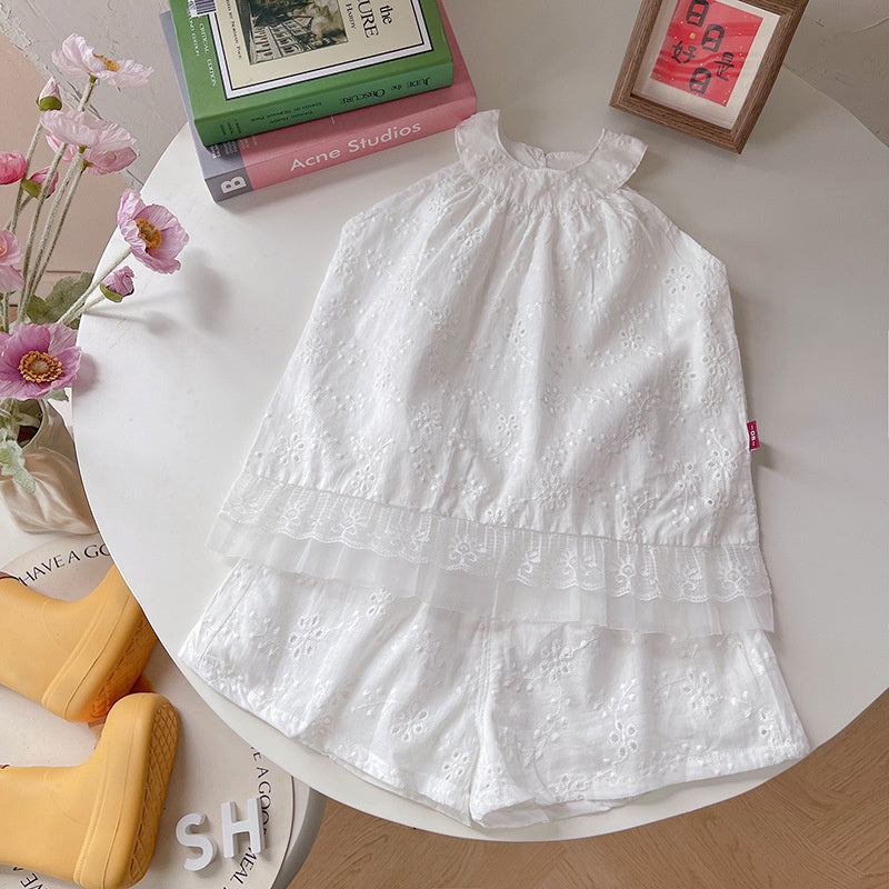 Stylish summer outfits baby girls aged 1-3 years, 5-piece set, infant girls' halter neck jacquard clothing, trendy clothes for toddlers