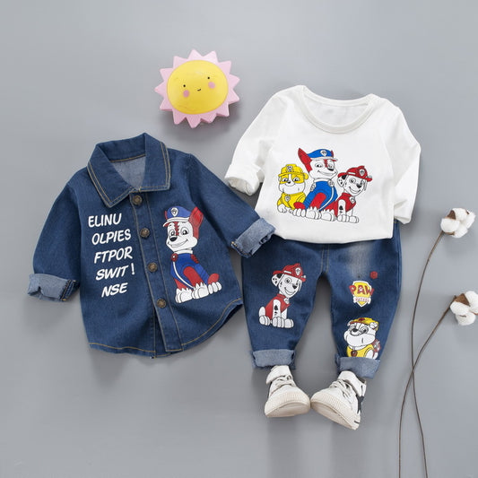 2024 Boys' Spring Denim Baby Autumn Winter New Korean Style Three-Piece Set Children's Casual Clothing Wholesale
