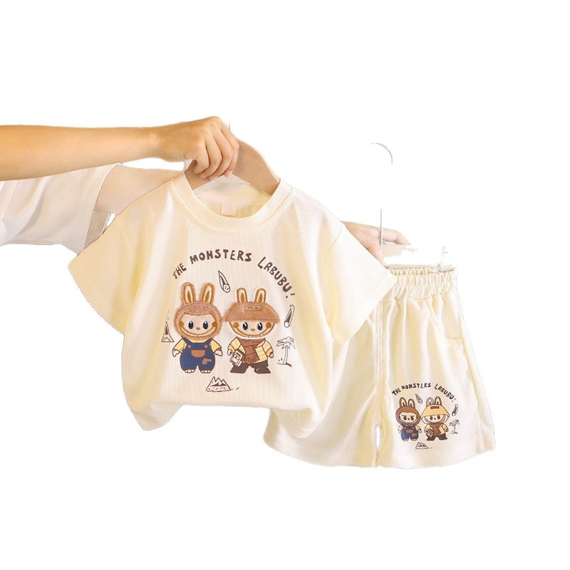 Children's Simple Cartoon Short-Sleeve Set 2026 New Summer Baby Casual Stylish Two-Piece Outfit