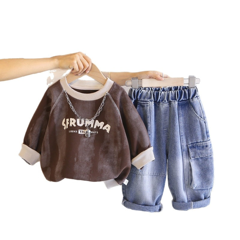 Stylish trendy boys' children's clothing, baby two-piece set, 2026 new model, infant spring and autumn clothes for children aged 1 to 5 years
