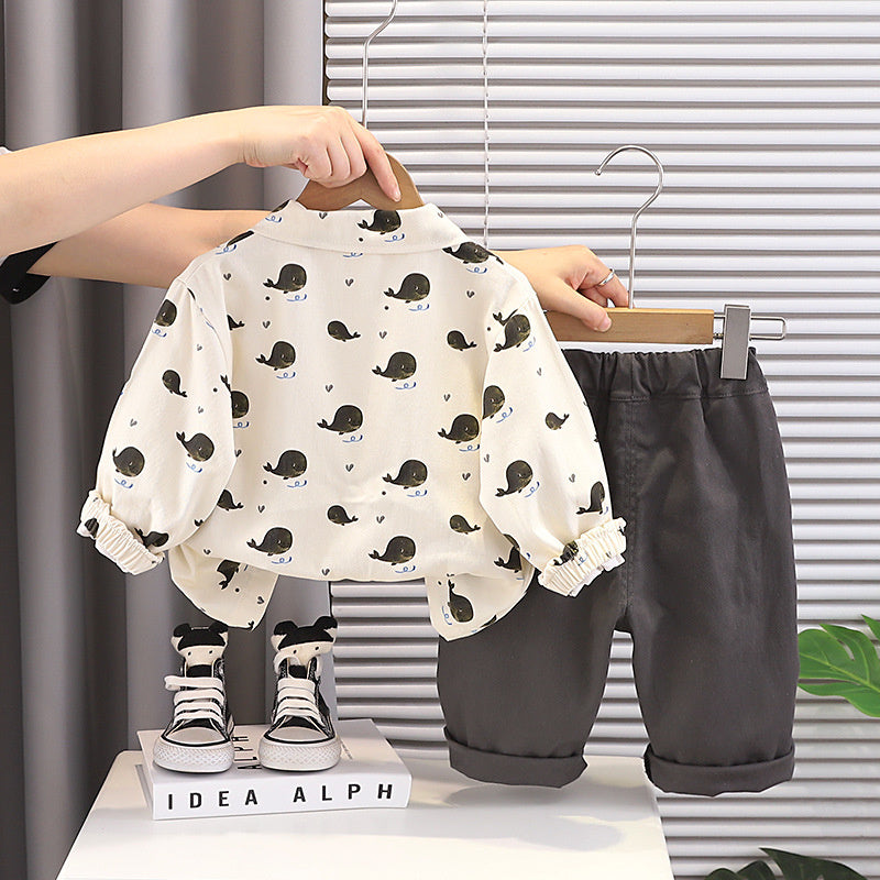 Baby and Autumn Outfit 2026 New Model Boys' Spring Long-Sleeve Cartoon Jacket Two-Piece Set 1-3 Year Olds, Fashionable for 5-Year-Olds