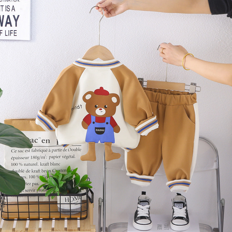 Outfit 2026 New Bear Baseball Suit Baby Cartoon Three-Piece Set Boys' Casual Spring and Autumn Fashionable Children's Clothing