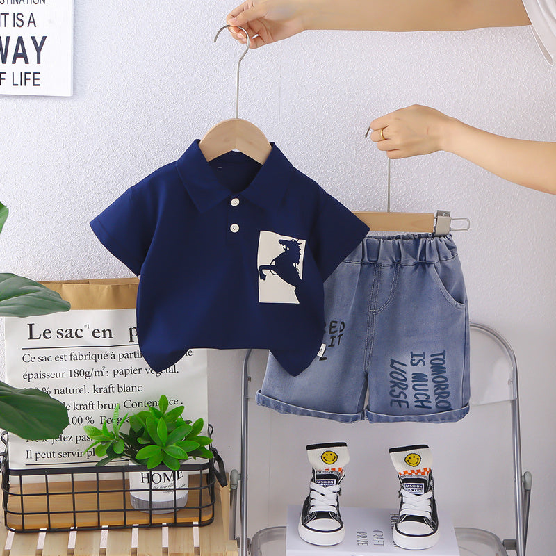 Boys' Short-Sleeve Suit 2026 New Korean Style Thin Summer Outfit for Young Boys Two-Piece Trendy Set