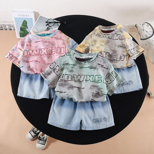 Boys' Outfit 2026 New Fashionable Tie-Dye Short Sleeve Set Baby Summer Thin Clothing Infant Korean Style Trendy