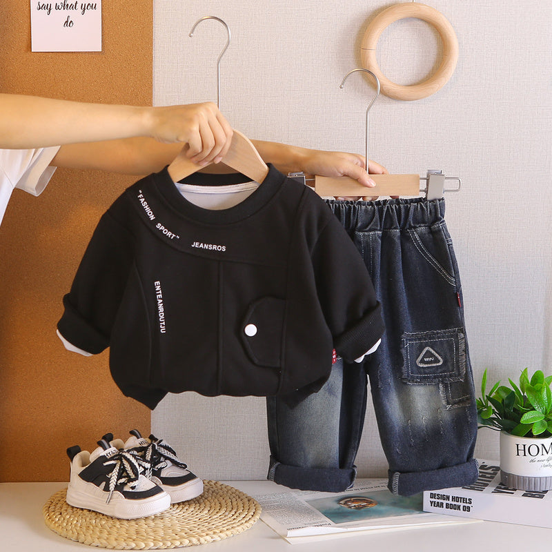 Sweatshirt Spring New Style Boys' Korean Version 2025 Kids' Patchwork Sports Set Casual Children's Clothing