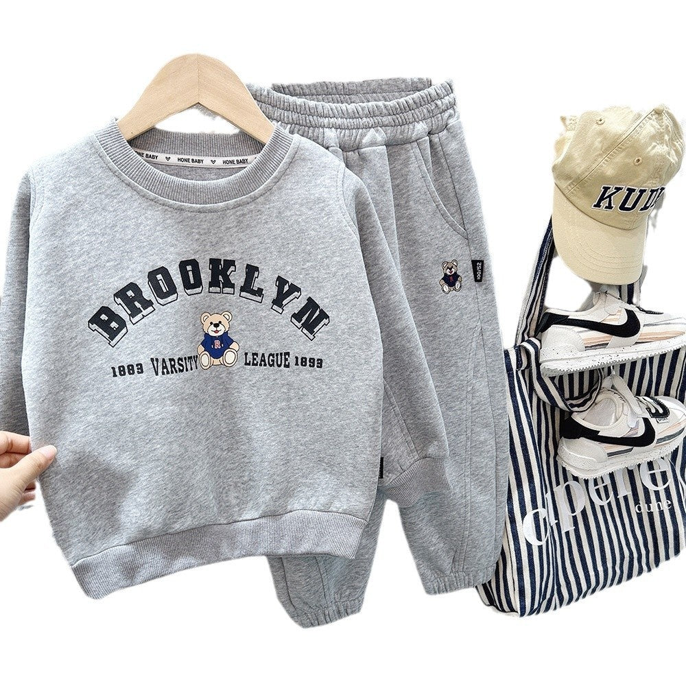 Spring New Children's 2025 Cartoon Round Neck Sweatshirt Stylish Sports Style Boys' Sweatpants Two-Piece Set