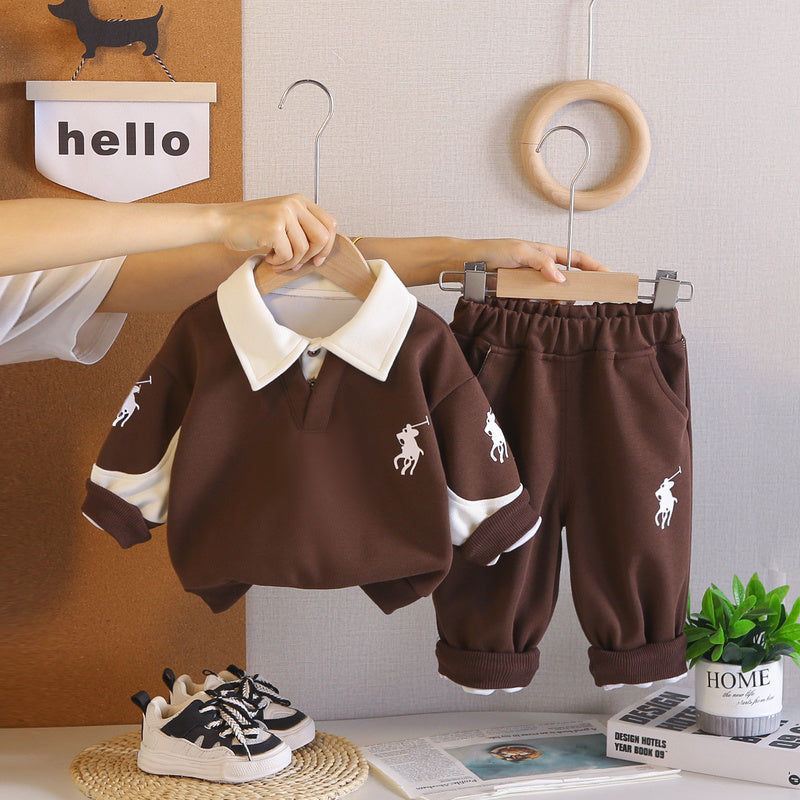 Boys' polo shirt set 2026 new autumn fashion stylish children's clothing for 1-year-old infants, spring and autumn, handsome baby boy clothes