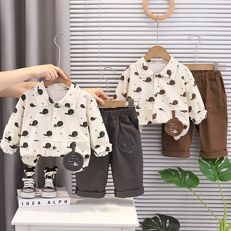 Baby and Autumn Outfit 2026 New Model Boys' Spring Long-Sleeve Cartoon Jacket Two-Piece Set 1-3 Year Olds, Fashionable for 5-Year-Olds