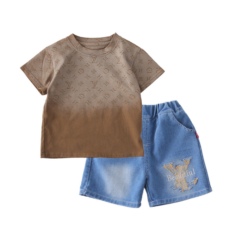 Boys' clothing ages 1-4, 2-year-old infants' children's wear, short-sleeve set for boys, 3-5 year old summer clothes, two-piece trendy style