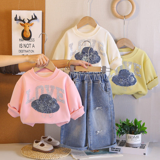 Girls' Autumn 2026 New Fashionable Baby Girl Spring Outfit with Hat and Long Sleeve Two-Piece Set Trendy