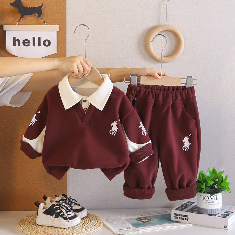 Boys' polo shirt set 2026 new autumn fashion stylish children's clothing for 1-year-old infants, spring and autumn, handsome baby boy clothes
