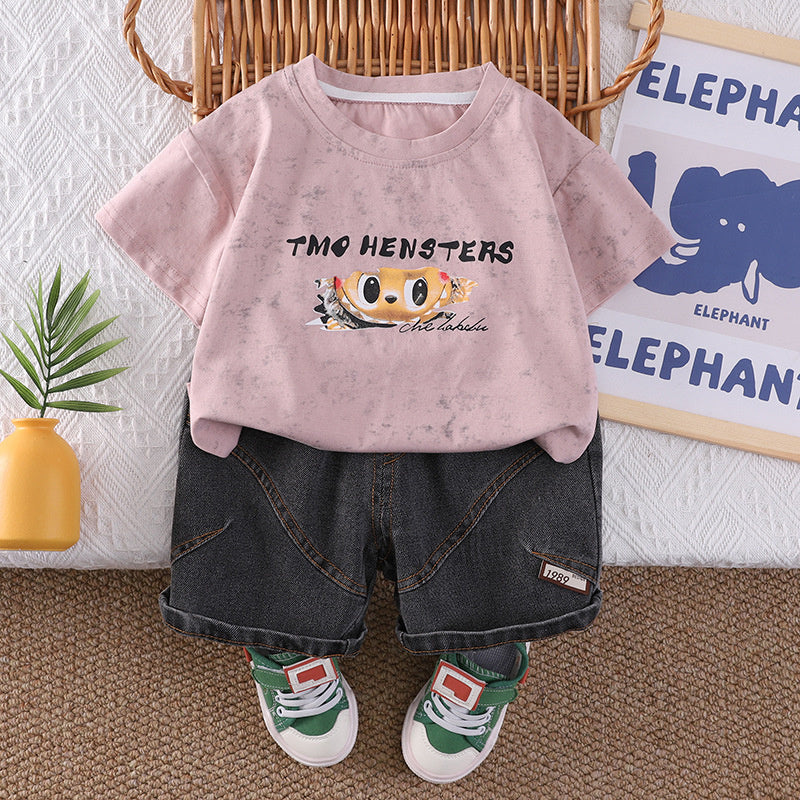 Children's Summer Short-Sleeve Jeans Set 2026 New Model Boys' Thin Casual Stylish Toddler Two-Piece Outfit