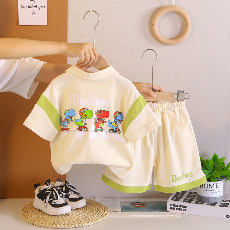 Boys' Outfit Set Dinosaur Short Sleeve Style 2026 New Children's Button-Down Shirt Baby Summer Clothes Toddler Clothing