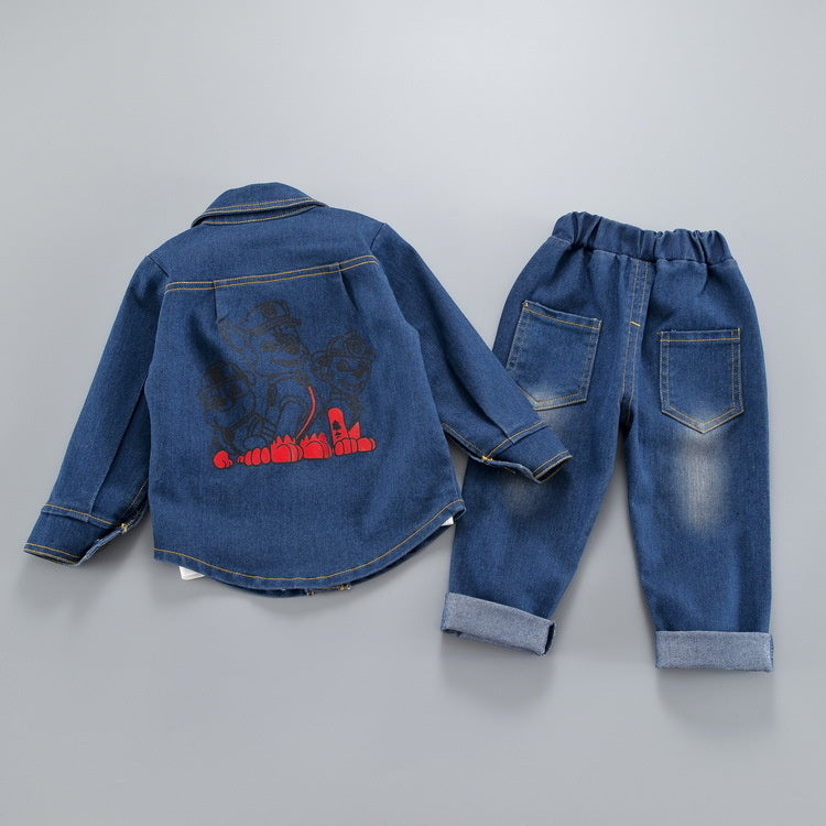 2024 Boys' Spring Denim Baby Autumn Winter New Korean Style Three-Piece Set Children's Casual Clothing Wholesale
