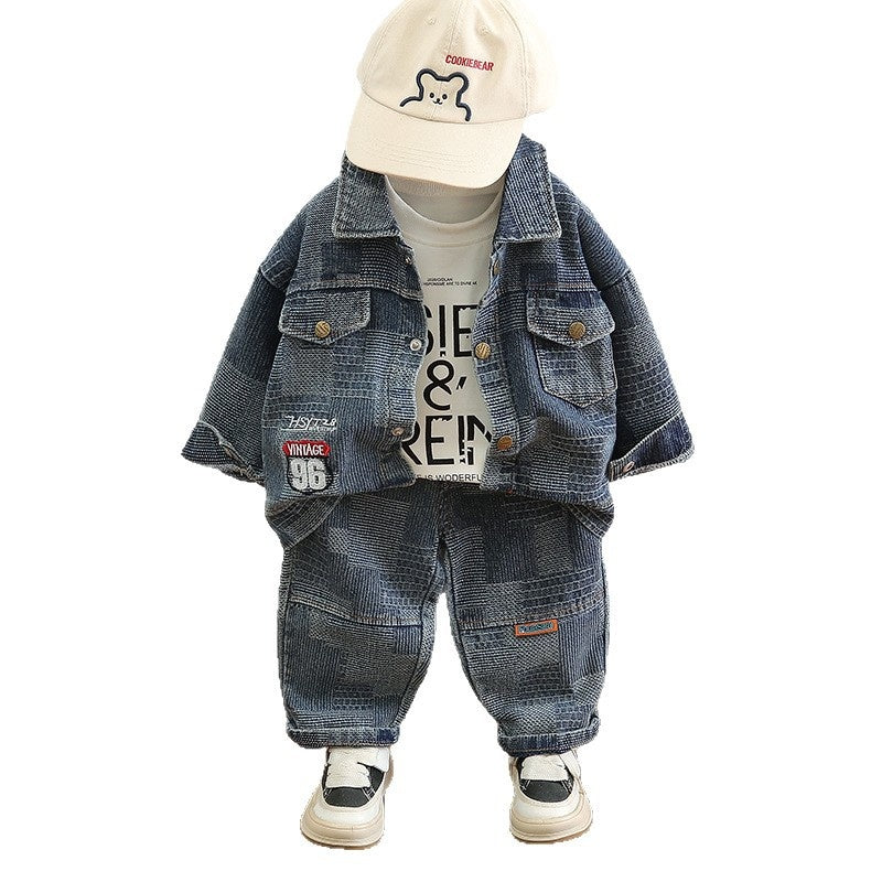 Boys' Spring and Outfit 2026 New Fashionable Children's Denim Casual Three-Piece Set Baby's Trendy Autumn Jacket