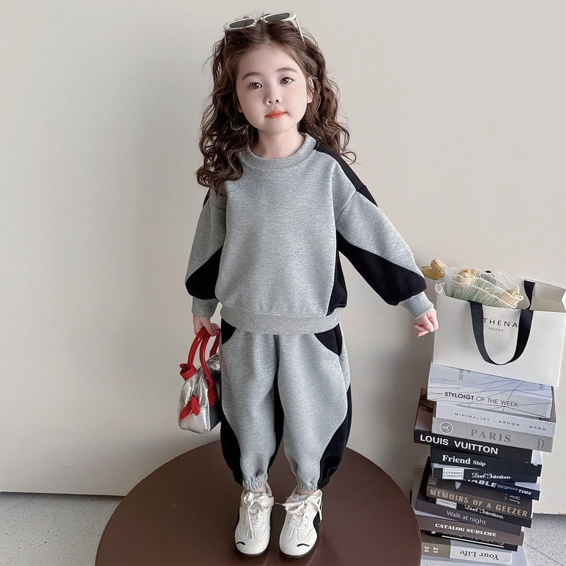 Baby girl outfit stylish infant color-blocked sweatshirt two-piece set 2026 new style girls' spring and autumn casual clothes