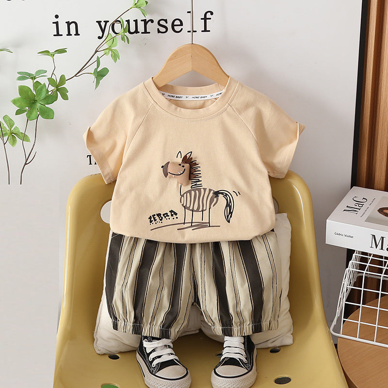 Boys' Outfit 2026 New Children's Cartoon Horse Short Sleeve Baby Summer Thin Clothing Two-Piece Set Trendy