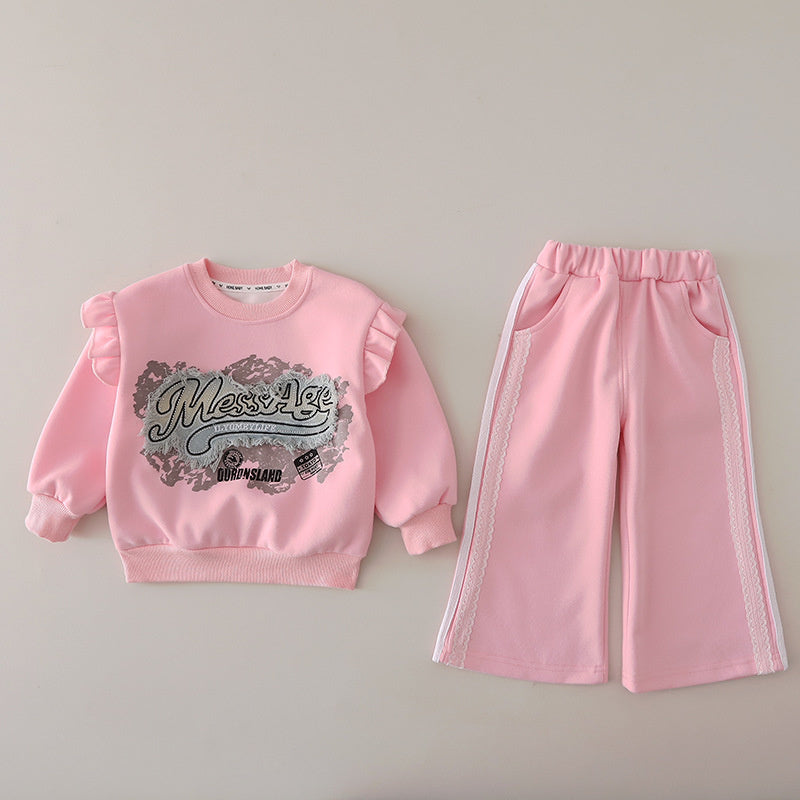 Outfit Korean Style Set 2026 New Model Girls' Letter Patch Sweatshirt Two-Piece Baby Girl Clothes Spring and Autumn Trend